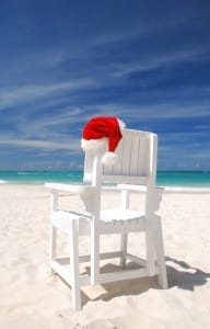 Santa's hat and chair on the beach
