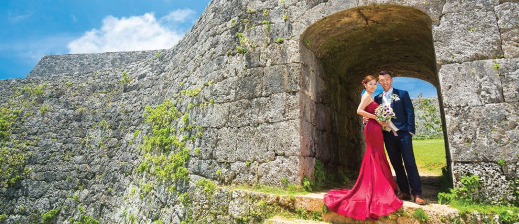 Couple in Wedding dress at Zakimi Castle