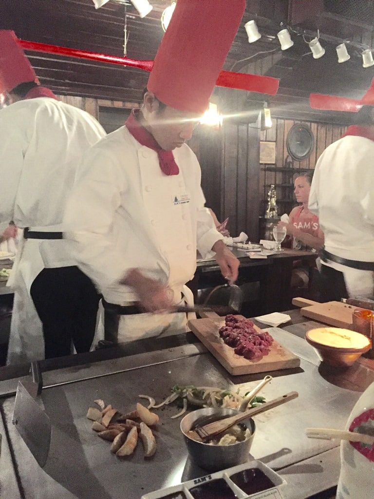 Chef cooking Teppanyaki at Sam's Anchor Inn