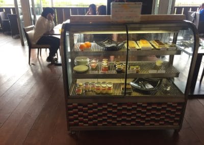 Desserts displayed in fridge