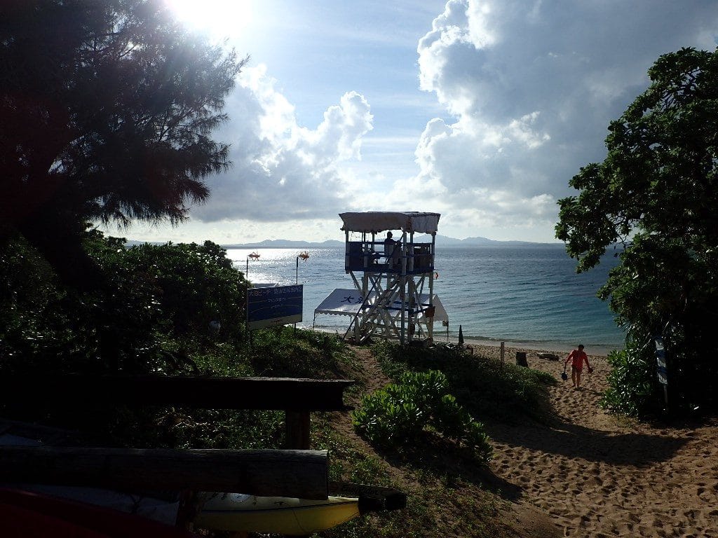 Oodomari beach lifeguard tower and beach view