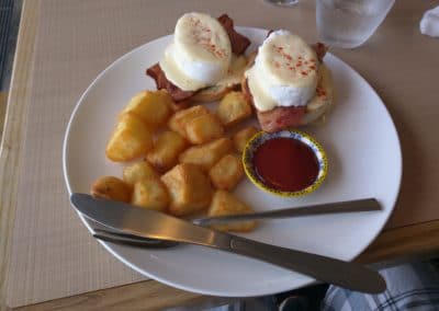 Eggs Benedict with Bacon and Potatoes