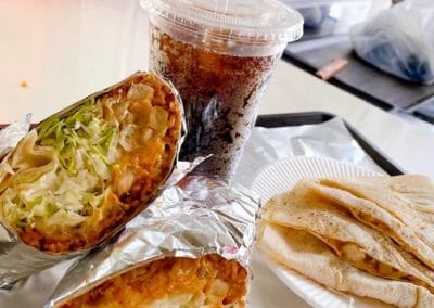 Burrito combo drink and Quesadilla